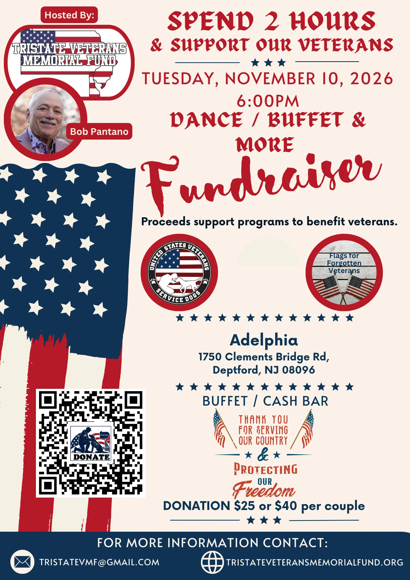Flyer for the November 2026 Dance, Buffet & More Fundraiser at Adelphia